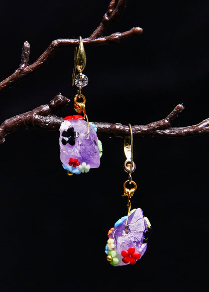 Original Naturally Purple Jade Multicolour Flowers Drop Earrings