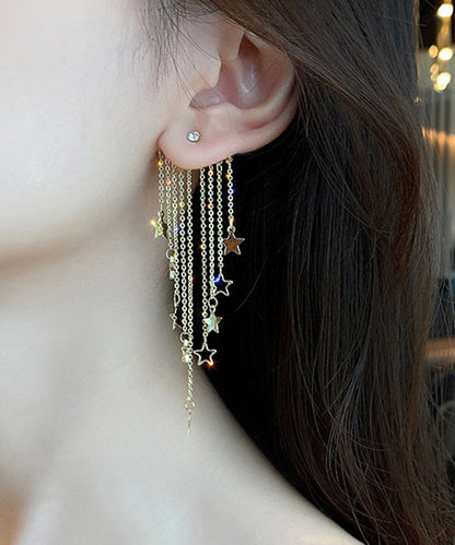 Oversize Gold Alloy Star Tassel Drop Earrings Ly1789