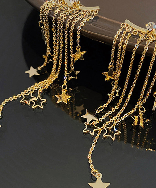 Oversize Gold Alloy Star Tassel Drop Earrings Ly1789