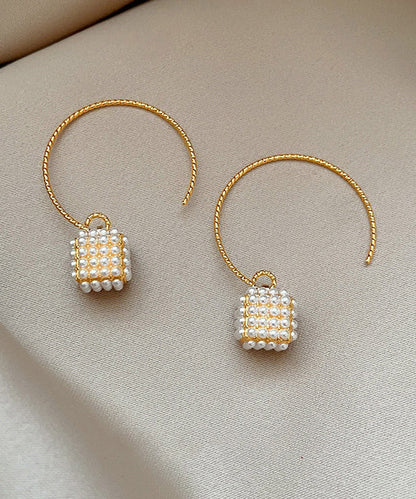 Oversize Gold Copper Overgild Lantern Pearl Hoop Earrings