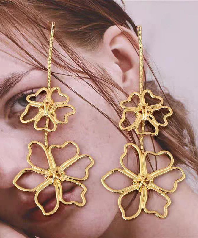 Oversize Gold Metal Alloy Hollow Out Drop Earrings