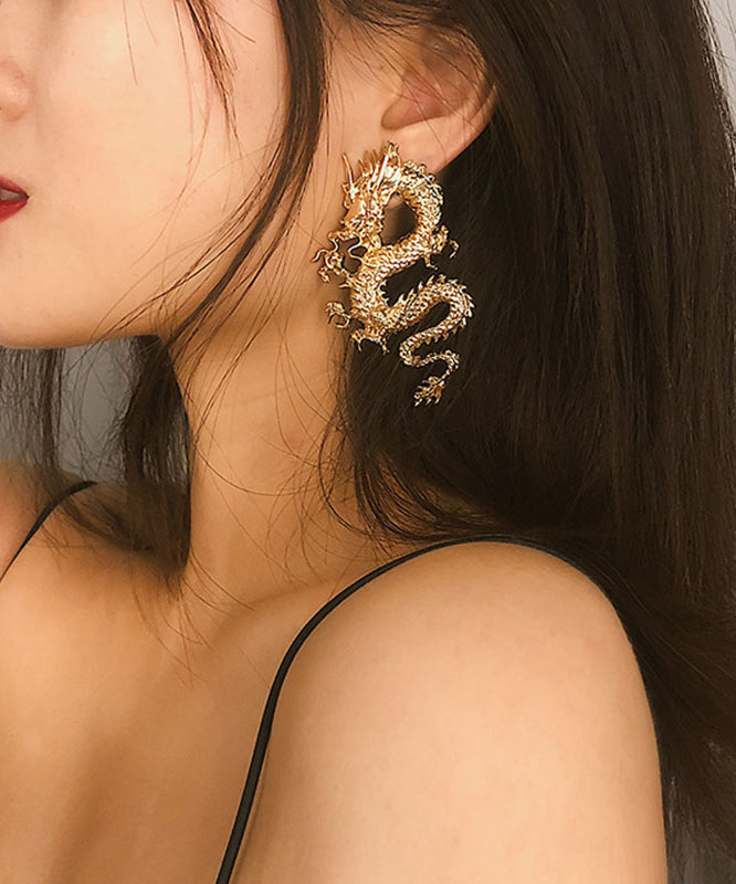 Oversize Gold Sterling Silver Overgild Dragon Drop Earrings Gh1005