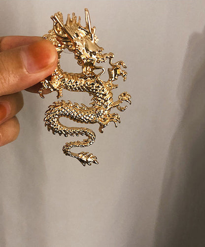 Oversize Gold Sterling Silver Overgild Dragon Drop Earrings Gh1005