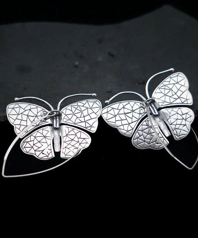 Oversize Silk Sterling Silver Butterfly Hoop Earrings Tw1044