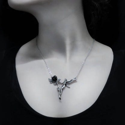 Faerie Glade Fairy Black Rose Necklace by Alchemy Gothic