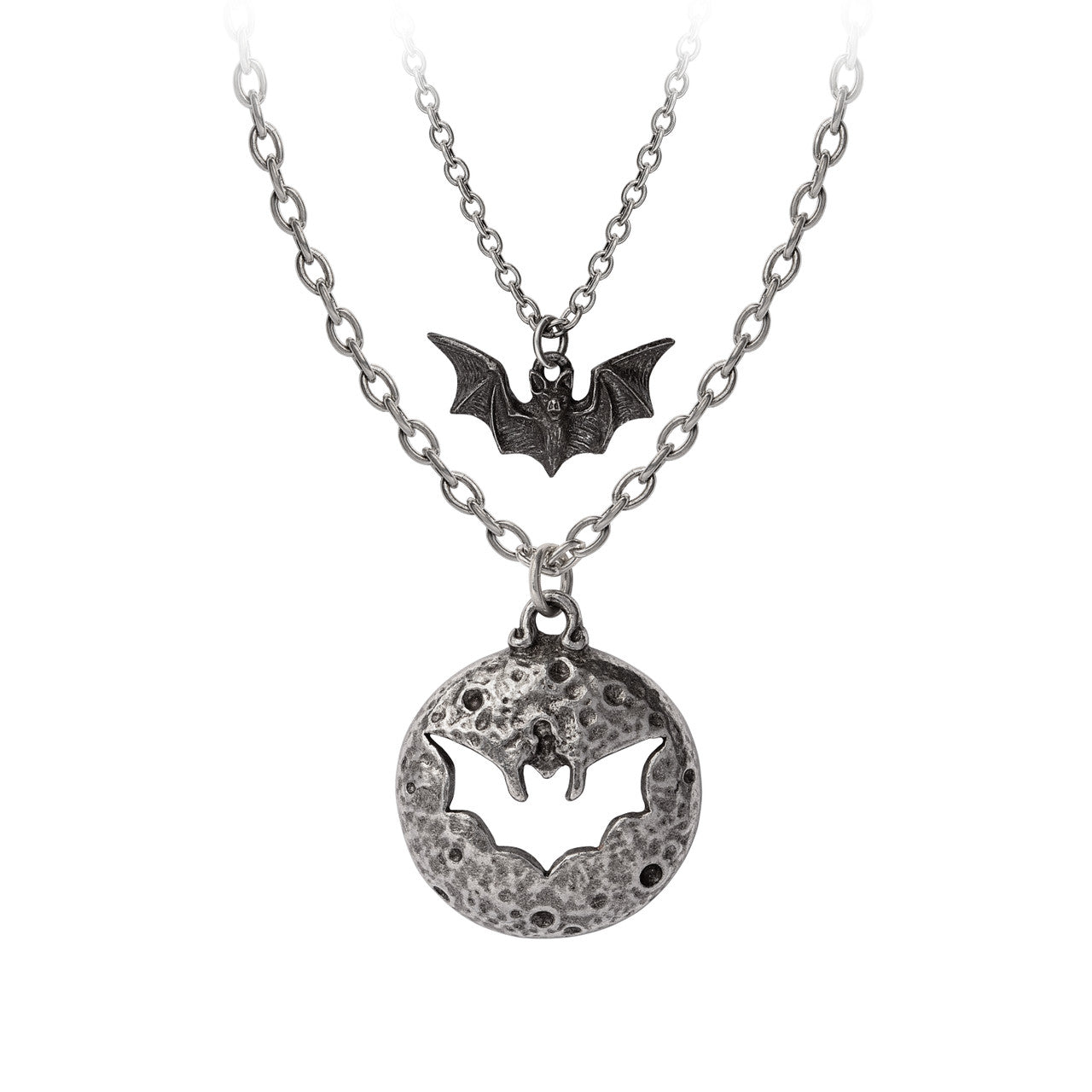 Luna Roost Bat and Moon Paired Necklaces by Alchemy Gothic.