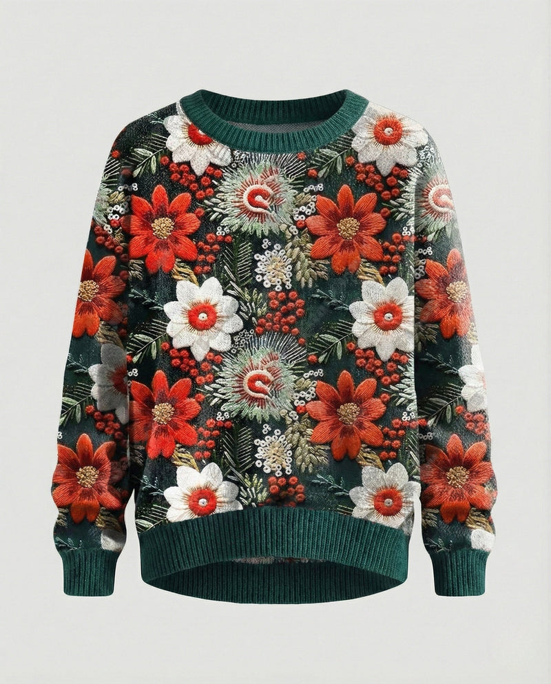 Christmas Sweater with Festive 3D Embroidery - Ideal for the Holidays, Parties & Winter