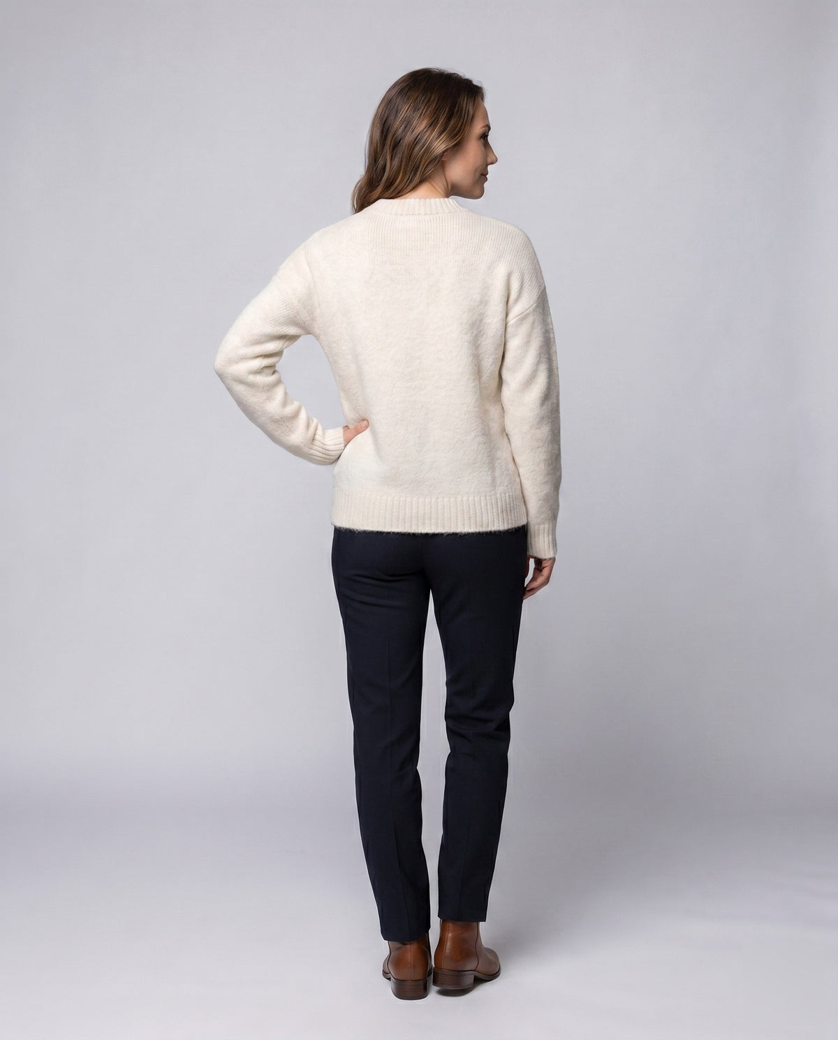 Women's Cozy Oversized Sweater with Mohair Effect and Minimalist Christmas Embroidery