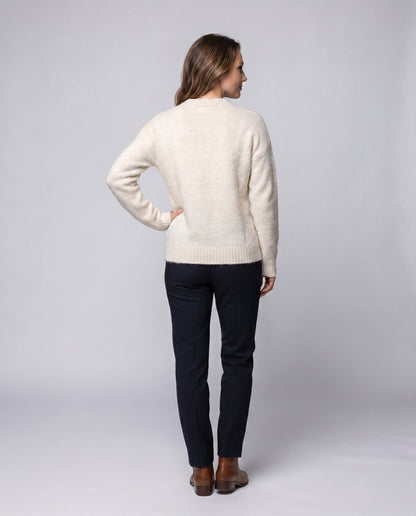 Women's Cozy Oversized Sweater with Mohair Effect and Minimalist Christmas Embroidery