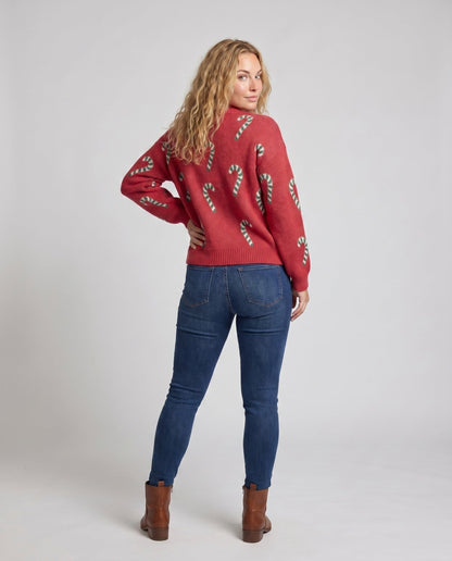 Women's Sweater with Festive Candy Cane Motif R&B
