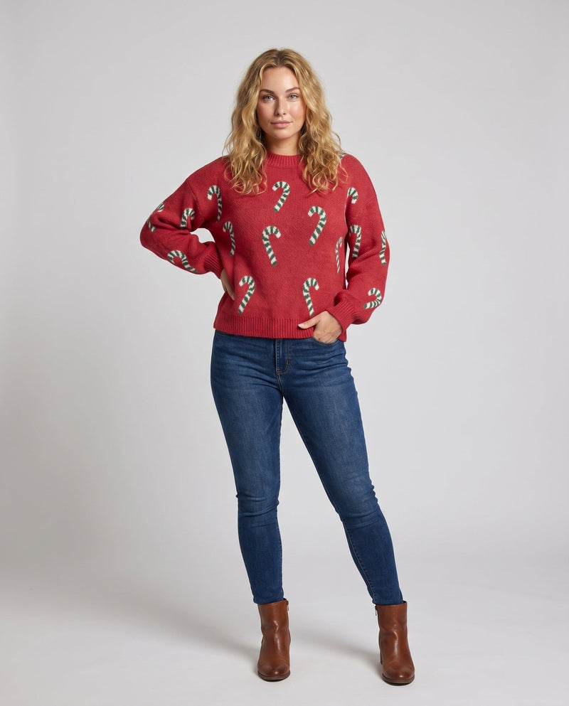Women's Sweater with Festive Candy Cane Motif R&B