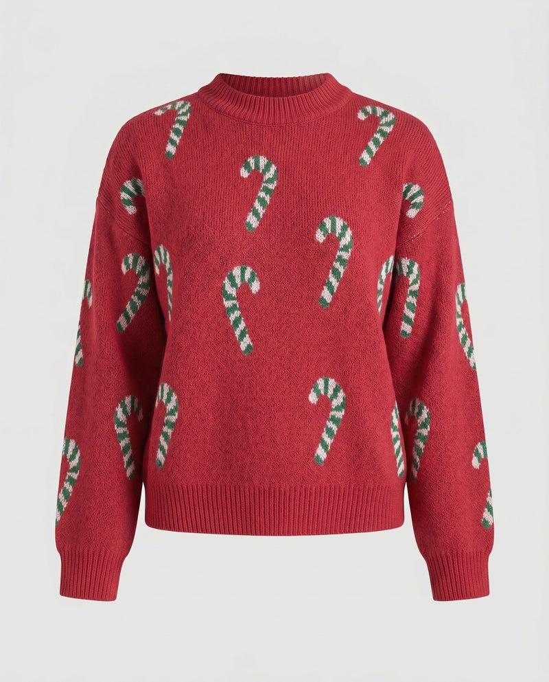 Women's Sweater with Festive Candy Cane Motif R&B