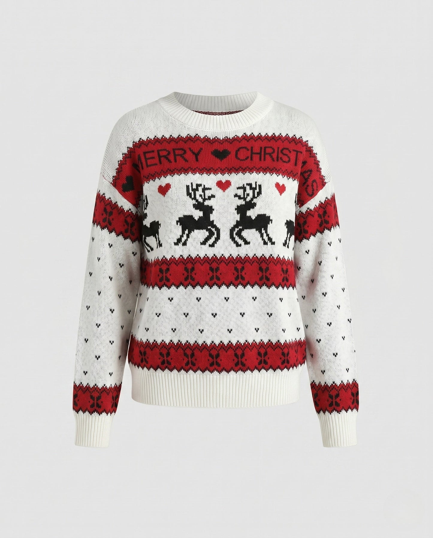 Women's Christmas Knit Sweater with Blue-White Motif and Crew Neck R&B