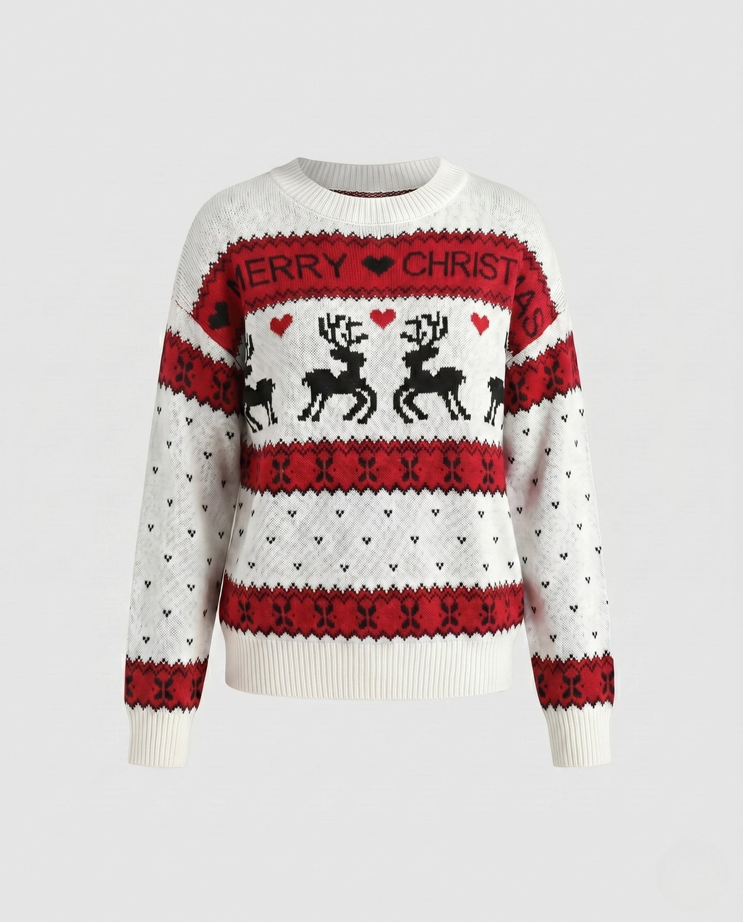 Women's Christmas Knit Sweater with Blue-White Motif and Crew Neck R&B