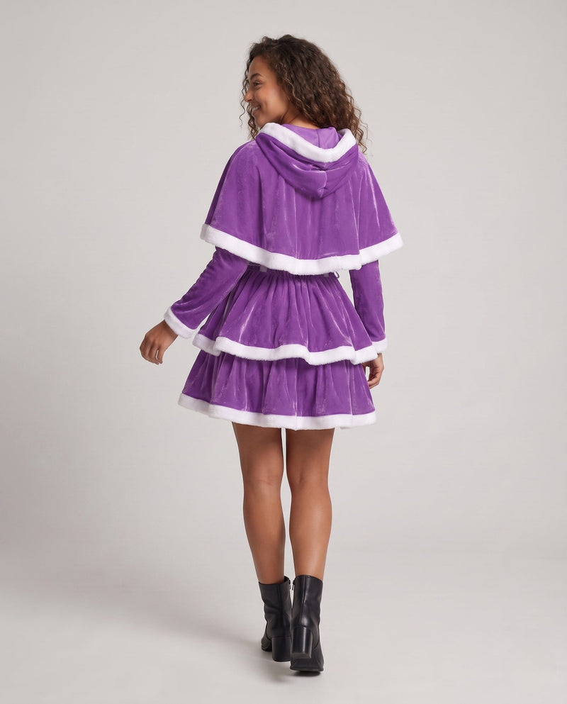 Women's Festive Christmas Dress with Hood and Ruffle Details