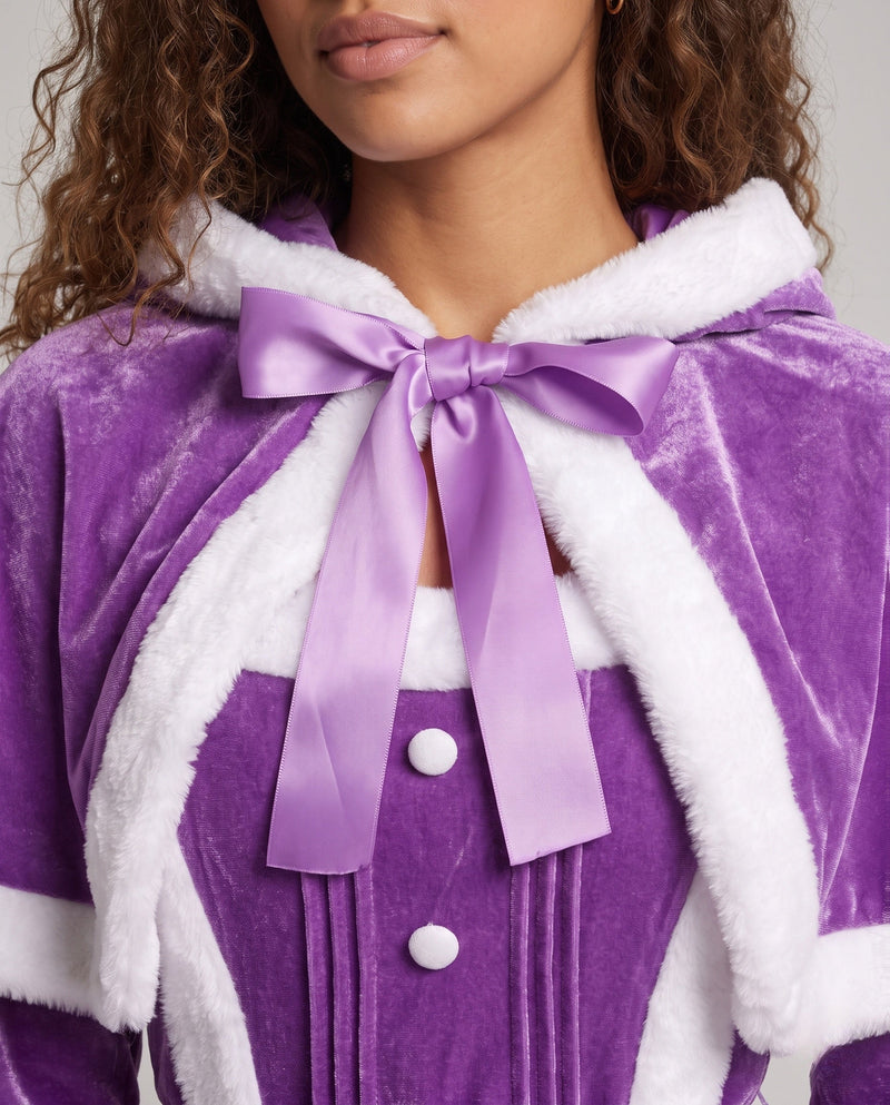 Women's Festive Christmas Dress with Hood and Ruffle Details