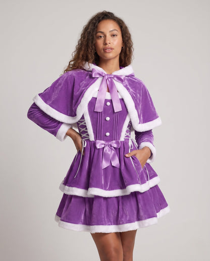 Women's Festive Christmas Dress with Hood and Ruffle Details