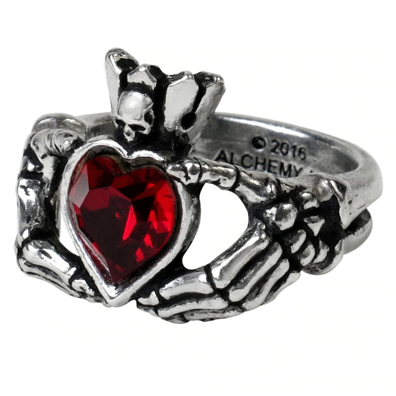 Claddagh by Night Red Crystal Heart Ring by Alchemy Gothic