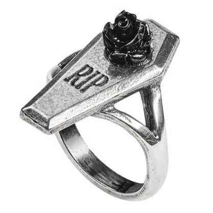 Rip Black Rose Coffin Ring by Alchemy Gothic