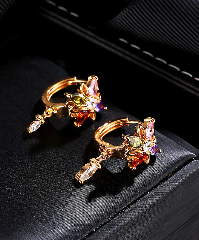 Regular Gold Alloy Crystal Zircon Tassel Drop Earrings