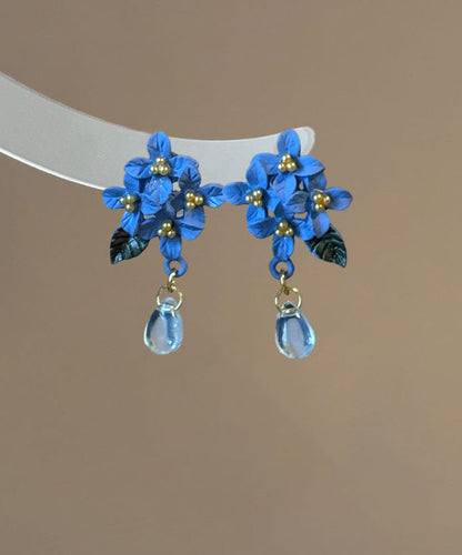 Retro Blue Alloy Acrylic Crystal Water Droplet Drop Earrings