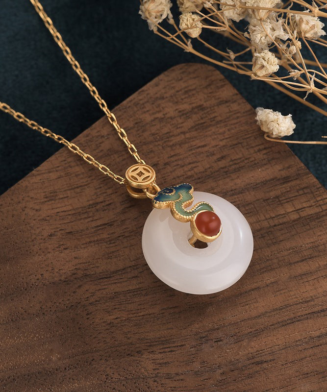 Retro Gold Ancient Gold Jade Ping Buckle Pendant Necklace Po070