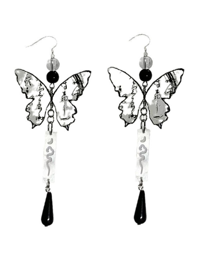 Retro Ink and Wash Butterfly Tassel Water Drop Drop Earrings