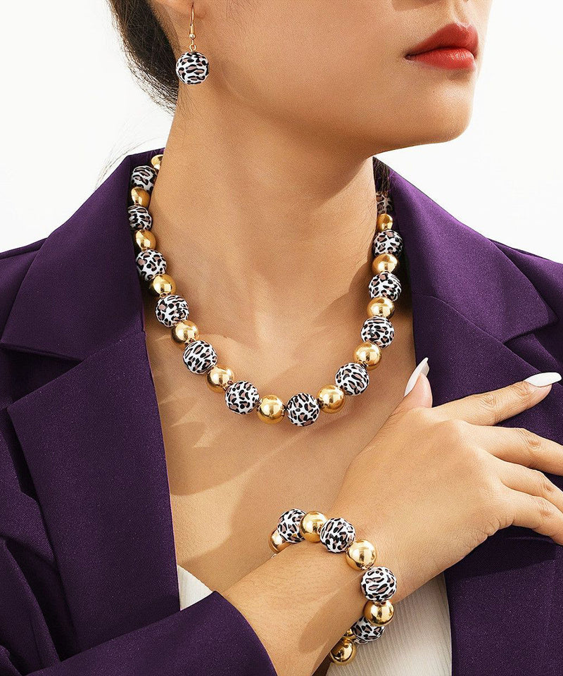 Retro Leopard Drop Earrings ,chain Bracelet and Pendant Necklace Three-piece Set