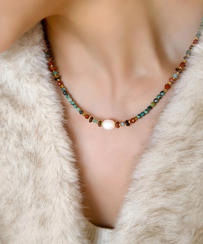 Retro Multicolour Style Gratuated Bead Necklace Two Piece Set
