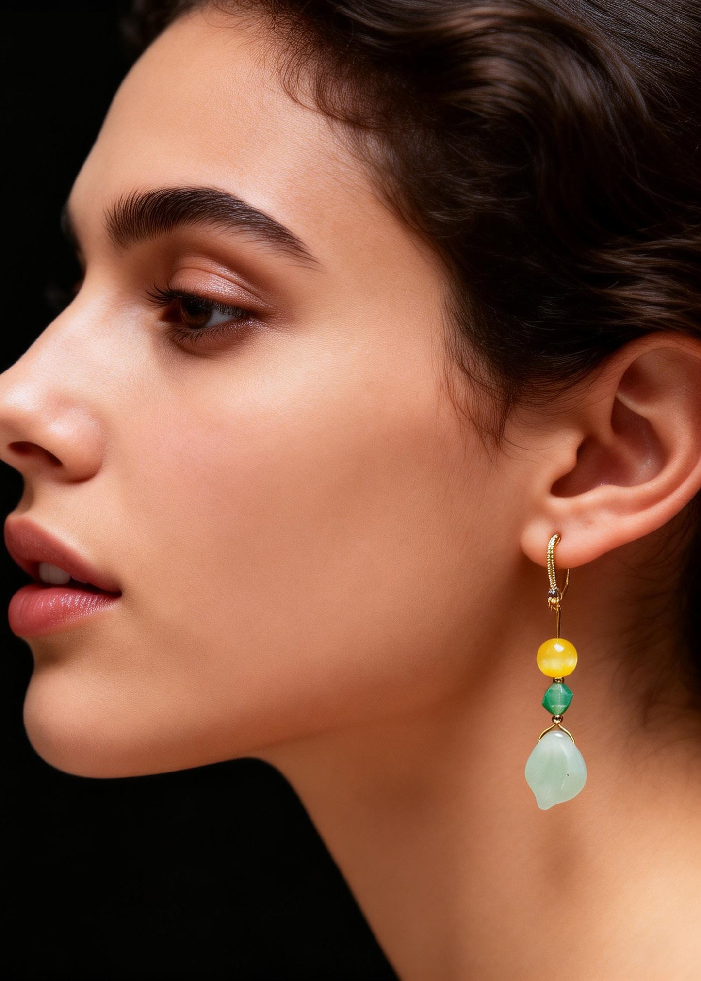 Retro Naturally Jade and Beeswax Drop Earrings