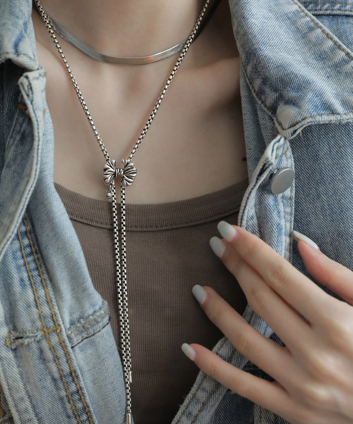 Retro Silk Sterling Silver Bow Tassel Pendant Necklace Gh1072