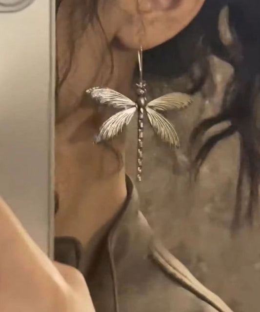 Retro Silk Sterling Silver Hollowing Out Butterfly Drop Earrings Df1022