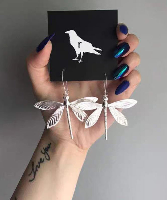 Retro Silk Sterling Silver Hollowing Out Butterfly Drop Earrings Df1022