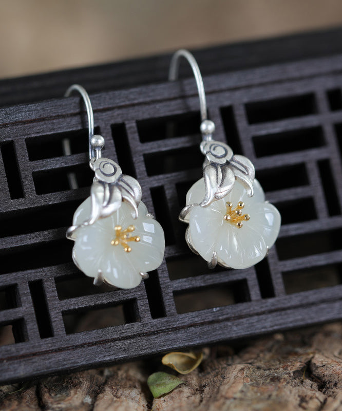 Retro Silk Sterling Silver Inlaid Jade Drop Earrings Kx1088