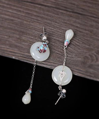 Retro White Sterling Silver Cloisonne Pearl Drop Earrings Tw1017