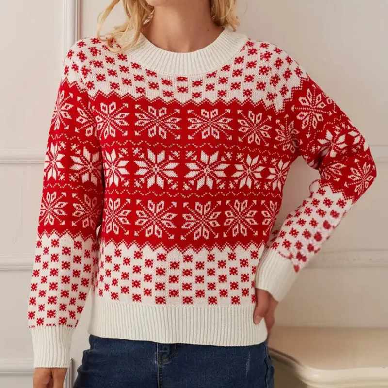 Knitted Christmas Sweater Women's Snowflake Design
