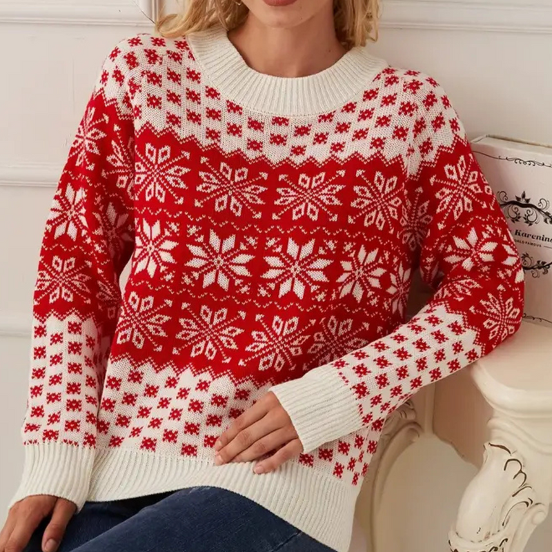 Knitted Christmas Sweater Women's Snowflake Design