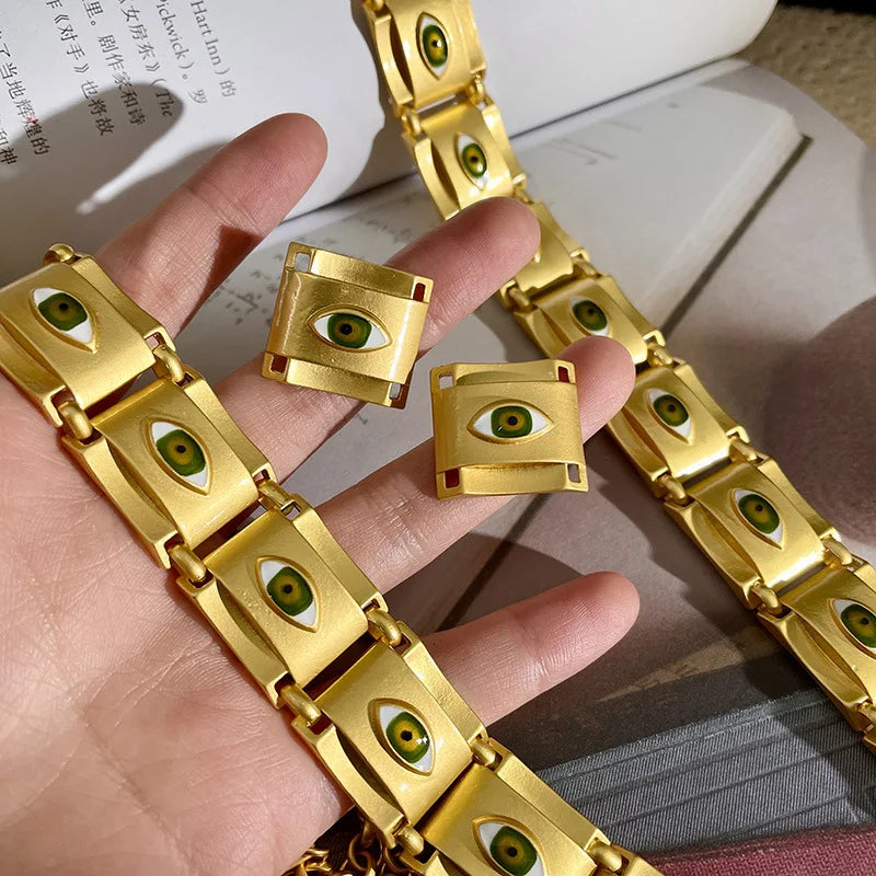 Gold Square Eye Necklace & Earrings Set