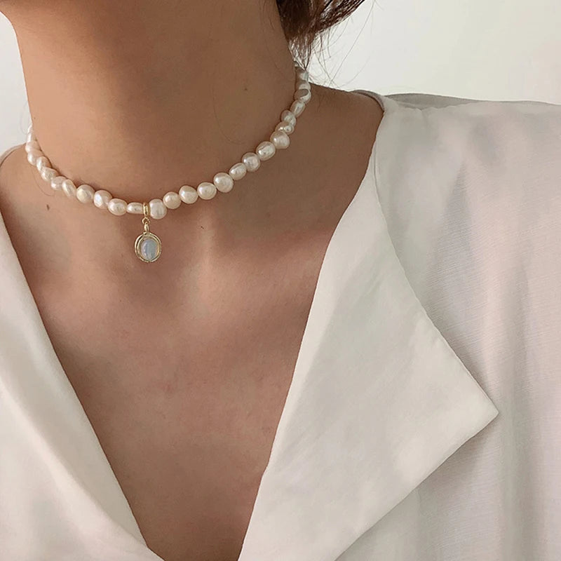 Vienkim Baroque Style Necklace Neck Chains for Pearl Simple Hip Hop Metal Choker Punk Clavicle Chain Jewelry