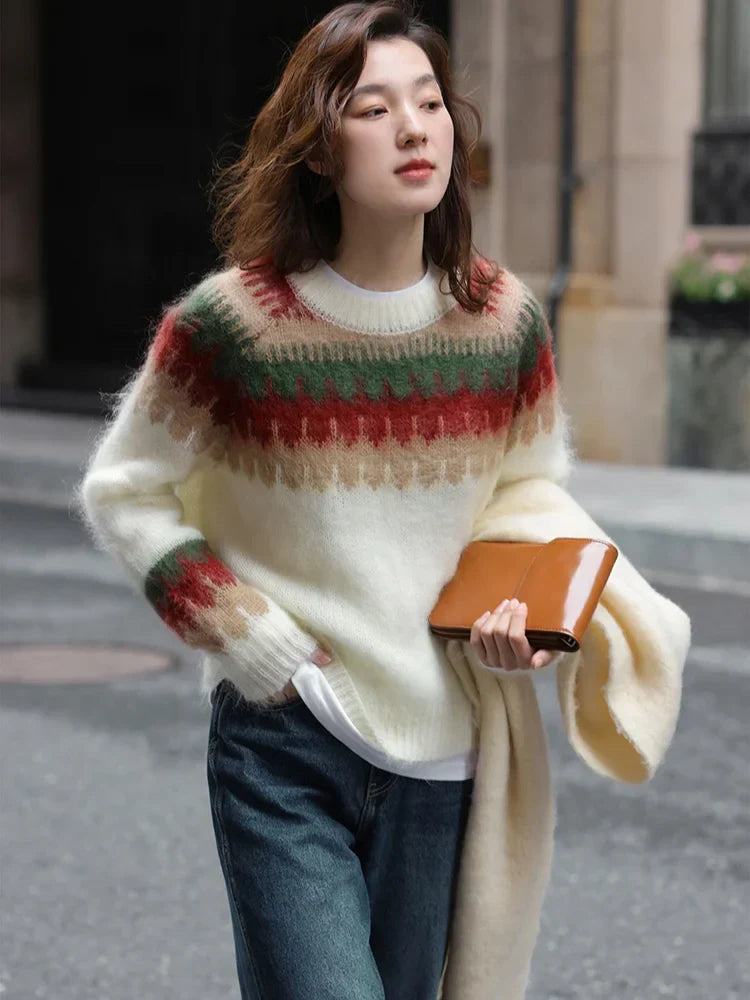 - Ugly Christmas Sweater - Thick Knit Sweater with Retro Pattern