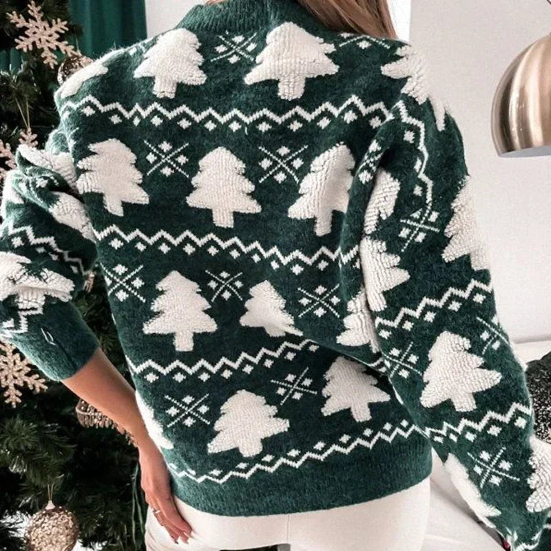 - Ugly Christmas Sweater - Knitted Sweater with 3D Christmas Tree Print