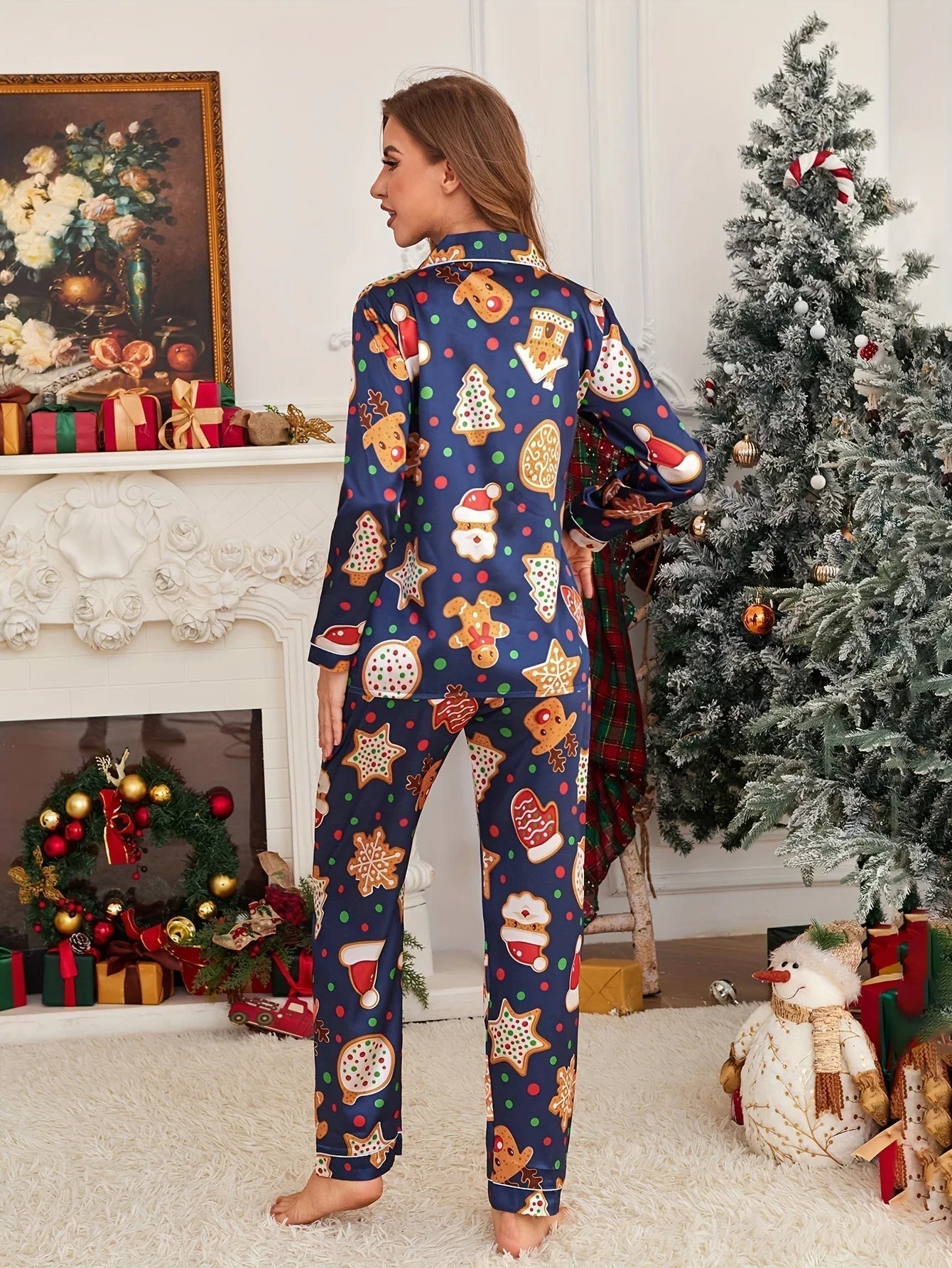 Cozy Christmas Cookie Print Long-Sleeve Pajamas UNISEX