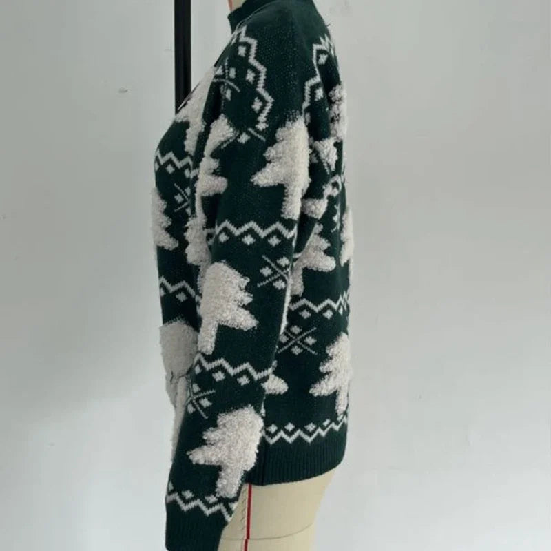 - Ugly Christmas Sweater - Knitted Sweater with 3D Christmas Tree Print