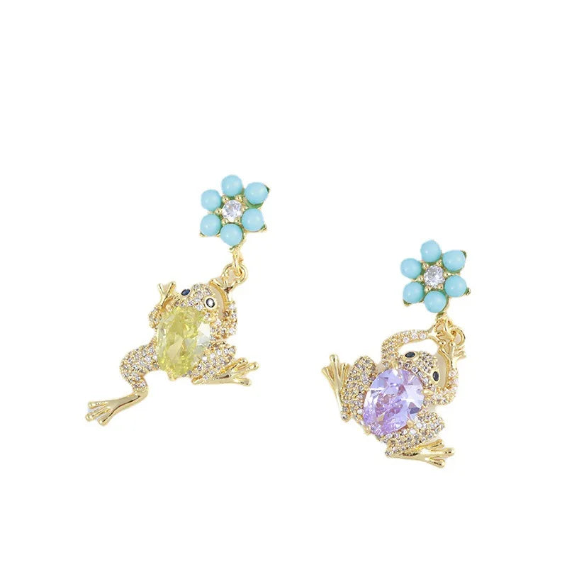 3d Little Frog Little Jumping Frog Earrings Necklace Ring Set Jewelry for Woman Trend
