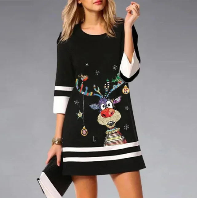 Emma Women's Christmas Dress with Reindeer Print