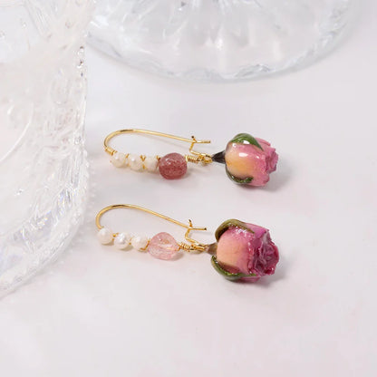 Pearl & Rose Drop Earrings