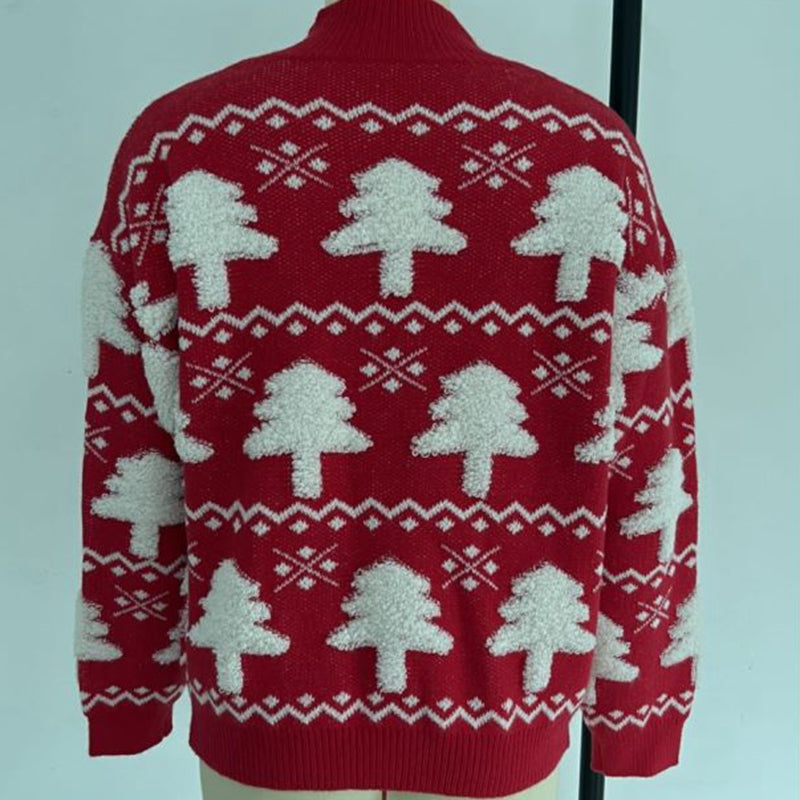 - Ugly Christmas Sweater - Knitted Sweater with 3D Christmas Tree Print