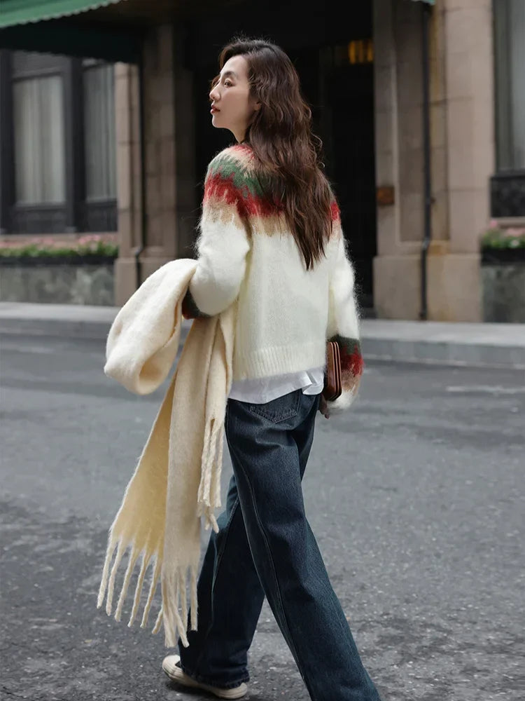 - Ugly Christmas Sweater - Thick Knit Sweater with Retro Pattern