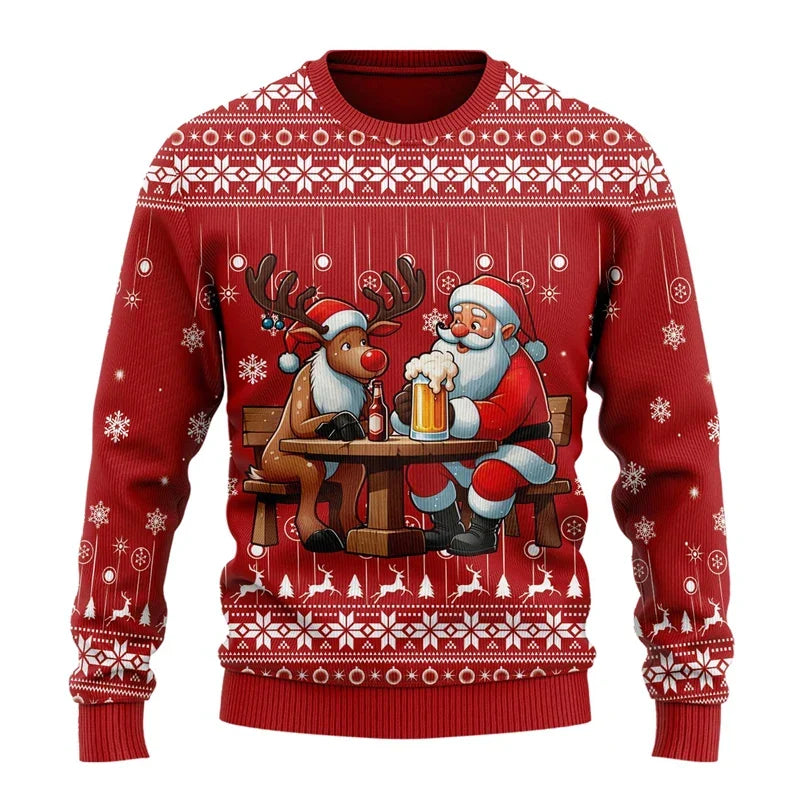 Rot / Rentiere und Weihnachtsmann Druck