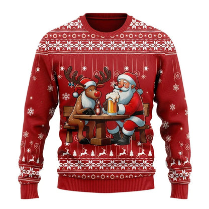 Rot / Rentiere und Weihnachtsmann Druck